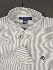 Camisa Brooks Brothers roja polar manga larga abotonada para hombre grande gris a rayas - Imagen 1 de 11