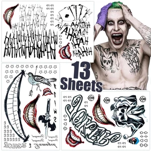 Joker Tatuaggi 13 Fogli,Tatuaggi Temporanei Halloween per Uomo,Suicide Squad Fake T - Foto 1 di 7