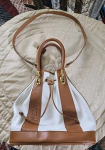 Valentina CARRANO white & brown Leather BUCKET purse BAG w CROSSBODY strap NICE! - Picture 1 of 24