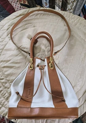 Valentina CARRANO white & brown Leather BUCKET purse BAG w CROSSBODY strap NICE! - Image 1 of 4