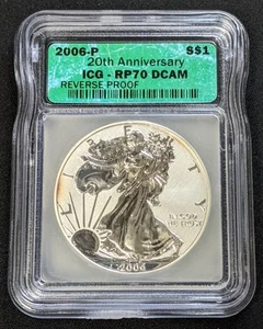 2006 P Reverse Proof American Silver Eagle ~ ICG PR70 ~ 20th Anniversary $1 - Picture 1 of 4
