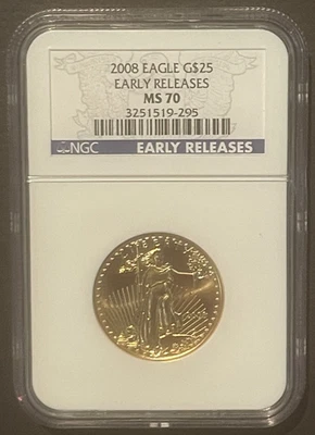 2008 $25 GOLD Eagle Half Ounce 1/2 oz. NGC MS70 Early Releases GEM BU : 10022 - Image 1 of 2