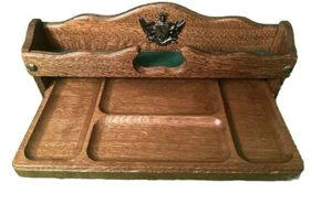Vtg Wood Dresser Vanity Organizer Trinket Watch Bedroom Wallet Money Tray Fun - Picture 1 of 6