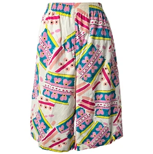 Vintage 80s Wide Leg Shorts M L Bermuda Heart Pull On Elastic Waist POCKETS Long - Picture 1 of 8