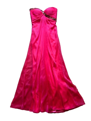 La Femme Coral Pink Red Strapless Pageant Evening Gown Maxi Dress Formal Prom 2 - Image 1 of 4