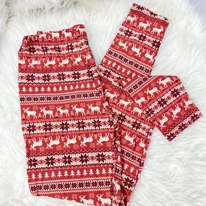 New Mix Leggings One Size Red White Reindeer Sweater Print Christmas Soft - Picture 1 of 4