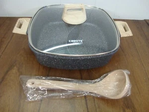Karot Antihaftbeschichtet Schwarz Granit Geteilt Essential Holzig-Heißer Topf mit Deckel 11" Schöpfkelle - Bild 1 von 14