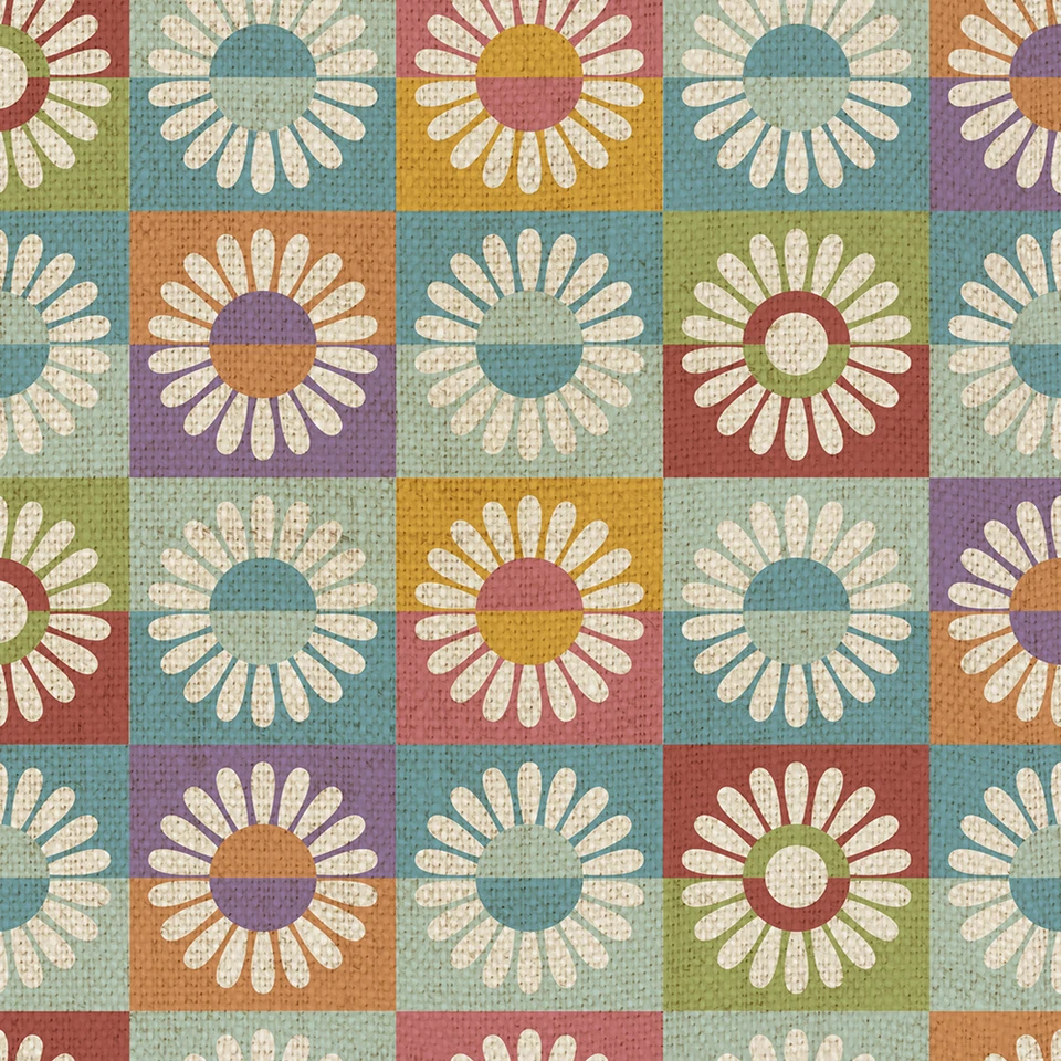 0,5m BW-Druck in Leinenoptik, Happy, 7004, bunte Sonnen, 200g/m2 (12,60 EUR/m) - Bild 1 von 1