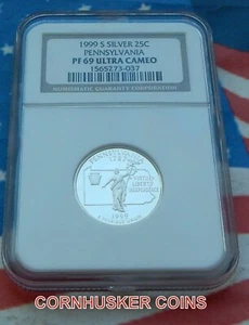 1999-S  PENNSYLVANIA SILVER QUARTER  NGC PF 69 UC ~ BRILLIANT - Picture 1 of 2