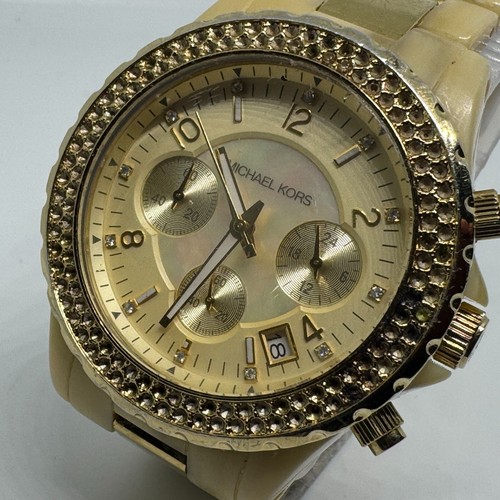Orologio Michael Kors Quarzo MK 5417 Donna 100m Beige Plastica Crono Nuovo Batter 7"