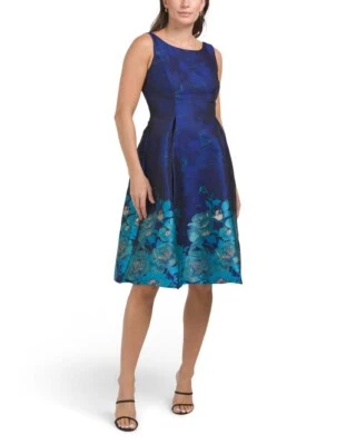 ADRIANNA PAPELL Floral Border Print Jacquard Dress (size 16) - Image 1 of 2
