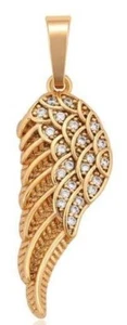 PENDANT: BEAUTIFUL TRIPLE Y/G PLATED ANGEL WING STUDDED WITH CUBIC ZIRCONA CZ - Picture 1 of 6