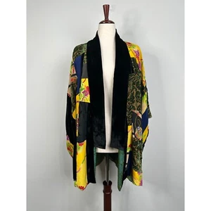Tiger Lili Kimono 90's Velvet Patchwork Open Front Vintage Jacket Boho Chic - Picture 1 of 12
