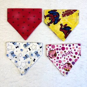 Lot of 4 Small Dog Collar Covers Bandanna Scarf No Choke Spiderman Pink Panther - Picture 1 of 10
