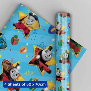 Wrapping Paper Thomas the Tank Engine Kids Birthday Gift Wrap 4 Sheets & 4 Tags - Picture 1 of 4