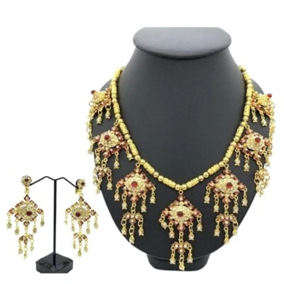 1 Thai Jewelry Dance Show Wedding Party Earring Clip Red Gold Necklace Mini Set - Image 1 of 4