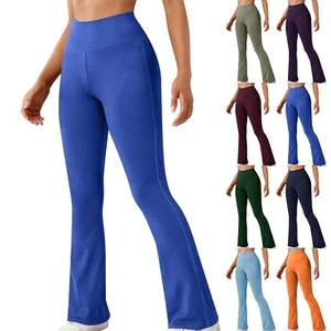 Women's Ribbed Yoga Pants Solid High Waist Bell Bottom Seamless Flare Leggings - Picture 1 of 34