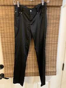 Cache  Black Shiny Sateen Feel Acetate Nylon Pants Size 0 - Picture 1 of 4