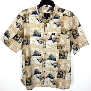 Woolrich Men Khaki Geese Button Down Shirt Size XL Short Sleeve Printed Cotton - Picture 1 of 6
