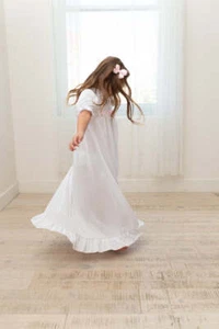 Girls Nightgown in White with Pink Ribbon Inlay - Picture 1 of 9