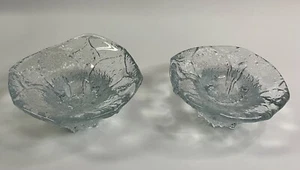 Blenko Vintage MCM Sunflower Candle Taper Holders Clear Art Glass Pair 4 1/2”W - Picture 1 of 14
