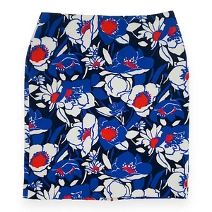 Talbots Petite Cotton Blue White Floral Print Knee Length Lined Skirt Size 4P - Afbeelding 1 van 7