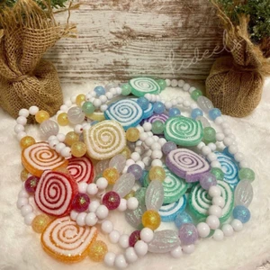 PEPPERMINT Swirl Sweet Treats CHRISTMAS Tree Decorations Garland Strands 11.66' - Picture 1 of 9