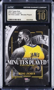 2024 TOPPS NOW ALL-TIME LEADER - MINUTES PLAYED #10 LEBRON JAMES CGC 10 PRISTINE - Picture 1 of 2