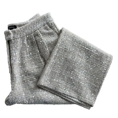 Pantalones Boohoo Para Mujer 10 Beige Irridiscente Lentejuelas Pierna Ancha Tweed Preppy Foto 1 de 4