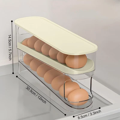 Egg Dispenser - Auto Rolling Egg Dispenser with Lid-Trays Container Holds 12 Egg - Image 1 of 4
