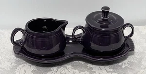 Vintage 1990s FIESTA Ceramic Creamer & Sugar w Tray • Plum PURPLE Fiestaware - Picture 1 of 10