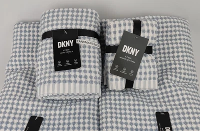 8 Set DKNY (2) Bath & (2) Hand Towels & (4) Washcloths Gingham Monet Check Blue - Image 1 of 4