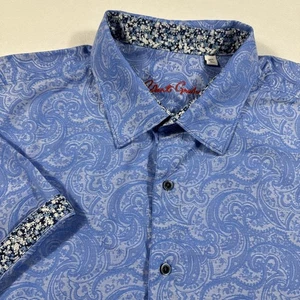 Robert Graham Shirt Men 3XL Blue Paisley Short Sleeve Button Up Floral Flip Cuff - Picture 1 of 11