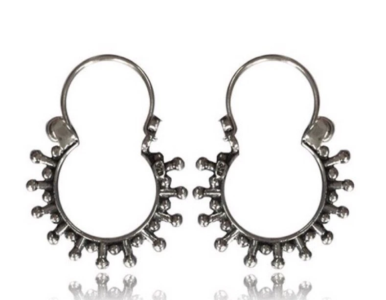 PAIR TRIBAL REAL STERLING SILVER EARRINGS SMALL HANGING AFGHAN HOOPS HIPPY STYLE - Imagem 1 de 1