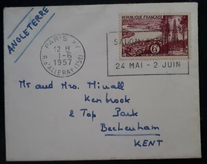 1957 France Cover ties 6Fr Region Bordelaise stamp canc Paris to Kent - Bild 1 von 2