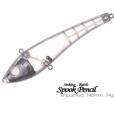 5PCS 14cm 74g Sinking Rattle Pencil DIY Unpainted Bait Blank Fishing Lure model - Image 1 of 4