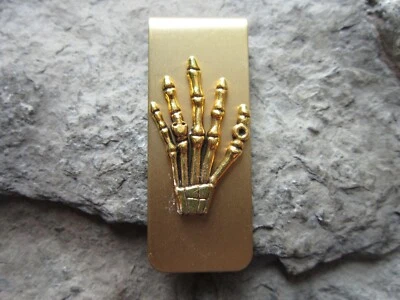 CLIP DE DINERO ESQUELETO MANO LATÓN - DÍA DEL PADRE - CALAVERA - HALLOWEEN Foto 1 de 2