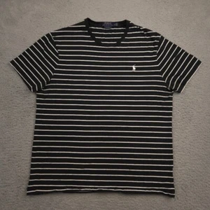 Polo Ralph Lauren T-Shirt Mens XL Black White Stripe Custom Slim Fit Cotton - Picture 1 of 10