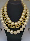 Vintage Givenchy Multi Strand Faux Pearl Cold Tone Chain Chunky Necklace 