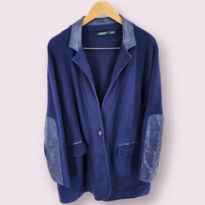 Lauren Ralph Lauren Knit Cardigan 3X Blazer Elbow Patches Academia Career Work - Picture 1 of 11