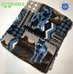 ZooFleece Wolf Southwestern Native American Aztec Wolves 50X60" Blanket Throw - Picture 1 of 4