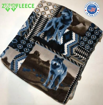 ZooFleece Wolf Southwestern Native American Aztec Wolves 50X60" Blanket Throw