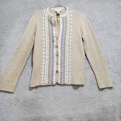 Cárdigan suéter Talbots para mujer beige mediano lana de cordero mezcla de conejo cabaña Foto 1 de 4