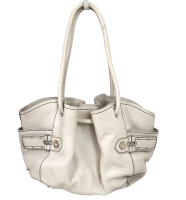 COLE HAAN Pebbled Leather Hobo Bag Slouchy Boho Purse Ivory Large Satchel Tote - Image 1 of 4