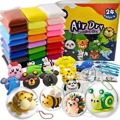 Air Dry Clay Set24 Farben Modelliermasse Lufttrocknend mit 5 Knete Zubehör4 P... - Bild 1 von 4