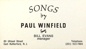 VINTAGE BUSINESS CARD - SONGS BY PAUL WINFIELD - EAST RUTHERFORD, NEW JERSEY