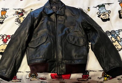 Chaqueta de bombardero de cuero Alpha Industries Bomber Flight Aviator talla grande  Foto 1 de 3