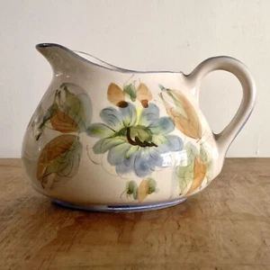 VINTAGE PORTUGAL HANDBEMALTER BLUMENKRUG MARKIERT "S" MIT PUNKTEN BLAU & BRAUN - Bild 1 von 7