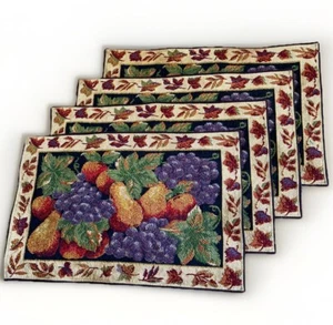 Vintage 4er Set Tischsets Birne Trauben Girlande Blätter Obst Gobelin Herbst *LESEN* - Bild 1 von 8