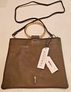 Thacker Anthropologie Women's Olive Green Pouch Gold Handles Crossbody Reg $148 - Picture 1 of 8
